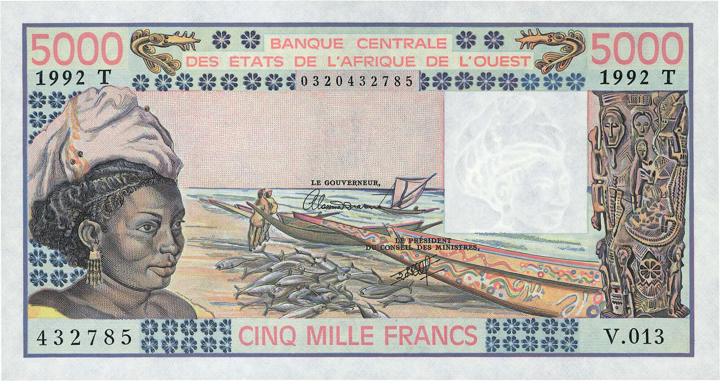 5000 Francs STATI AMERICANI AFRICANI  1992 P.808Tl q.FDC