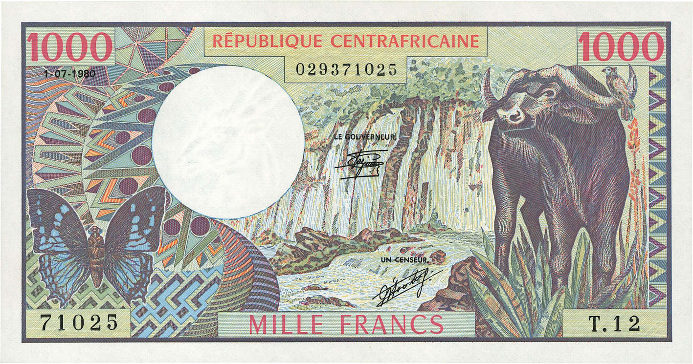 1000 Francs CENTRAL AFRICAN REPUBLIC  1980 P.10 XF+