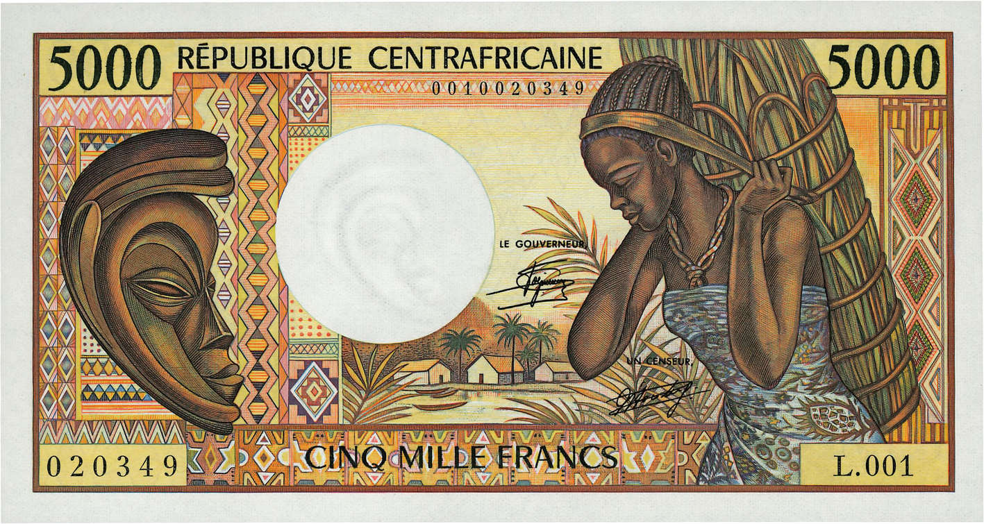 5000 Francs CENTRAL AFRICAN REPUBLIC  1984 P.12a AU+
