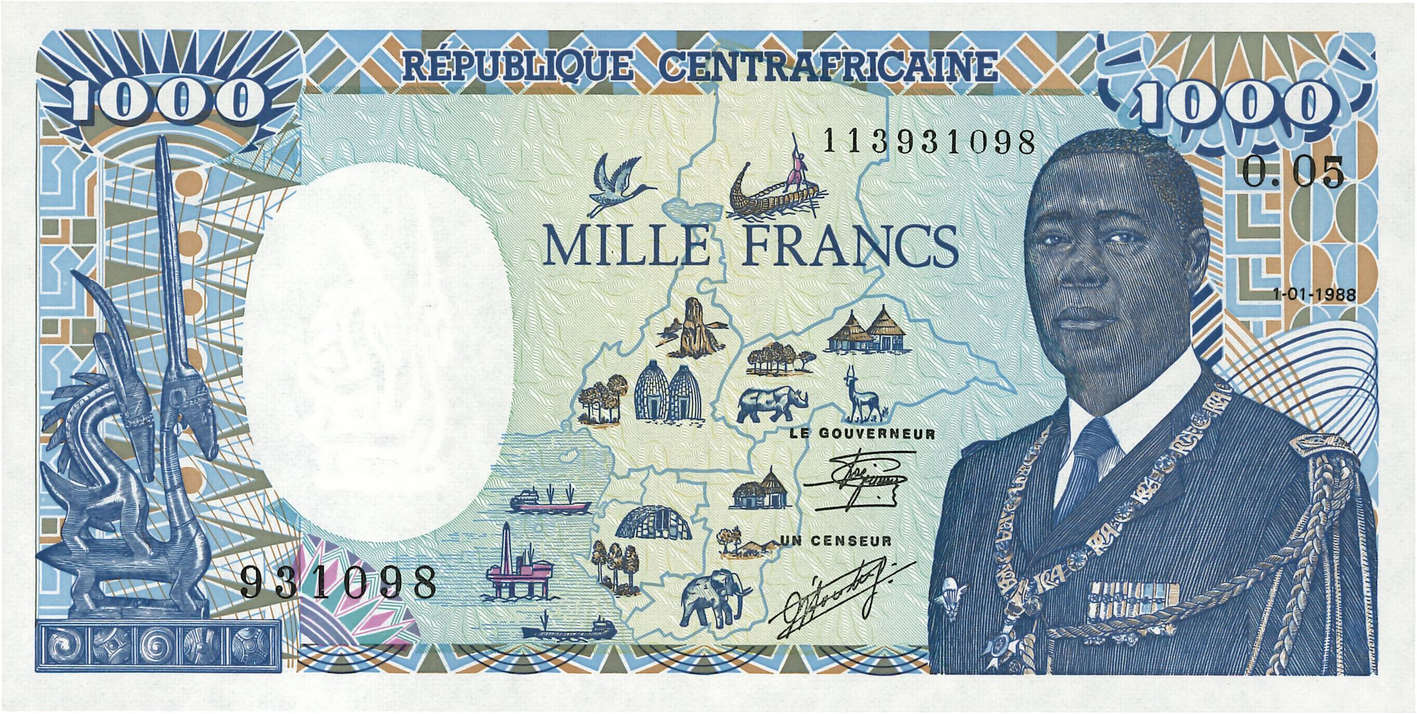 1000 Francs REPúBLICA CENTROAFRICANA  1988 P.16 FDC