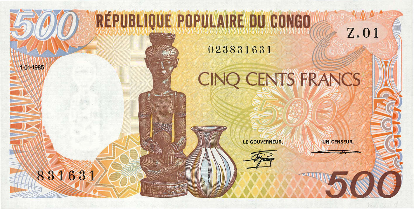 500 Francs CONGO  1985 P.08a FDC