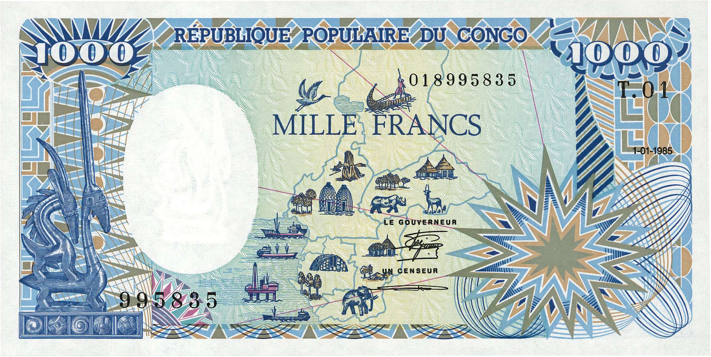 1000 Francs CONGO  1985 P.09 ST