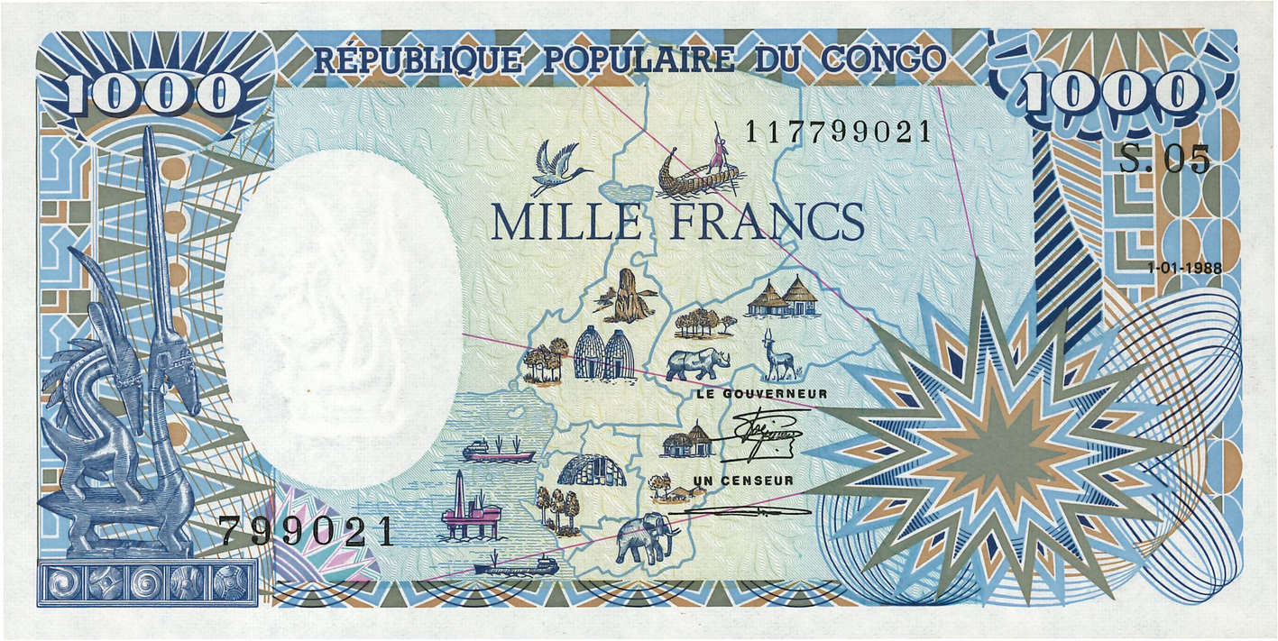 1000 Francs CONGO  1988 P.10a SC+