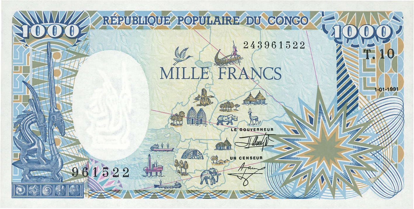 1000 Francs CONGO  1991 P.10c SC+