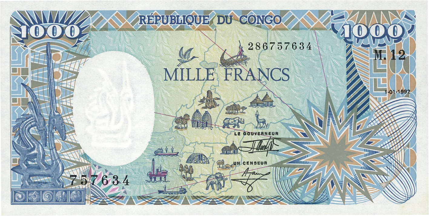 1000 Francs CONGO  1992 P.11 NEUF
