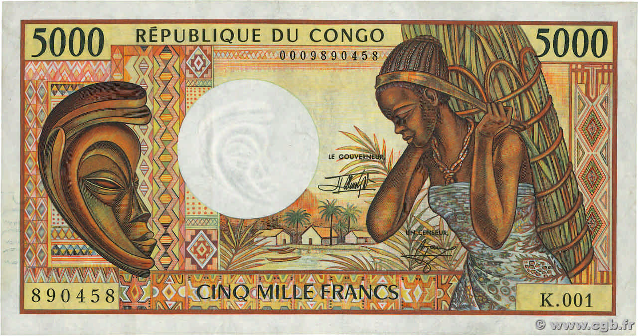 5000 Francs CONGO  1992 P.12 MBC