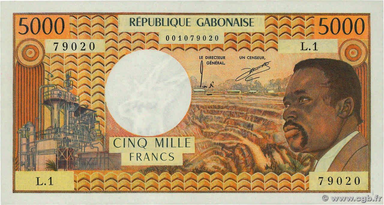 5000 Francs GABON  1974 P.04a SPL+