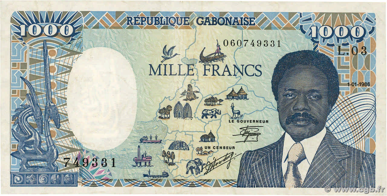 1000 Francs Fauté GABóN  1986 P.10a MBC+