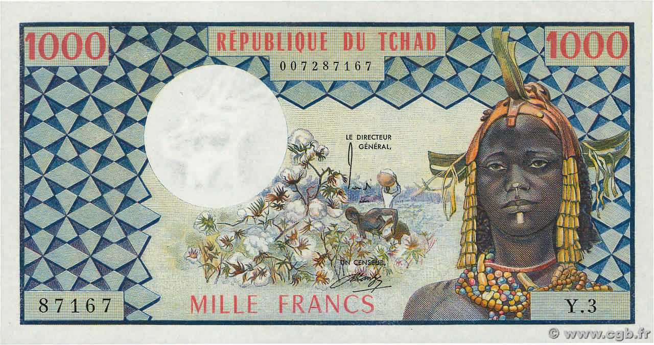 1000 Francs CHAD  1974 P.03a UNC-