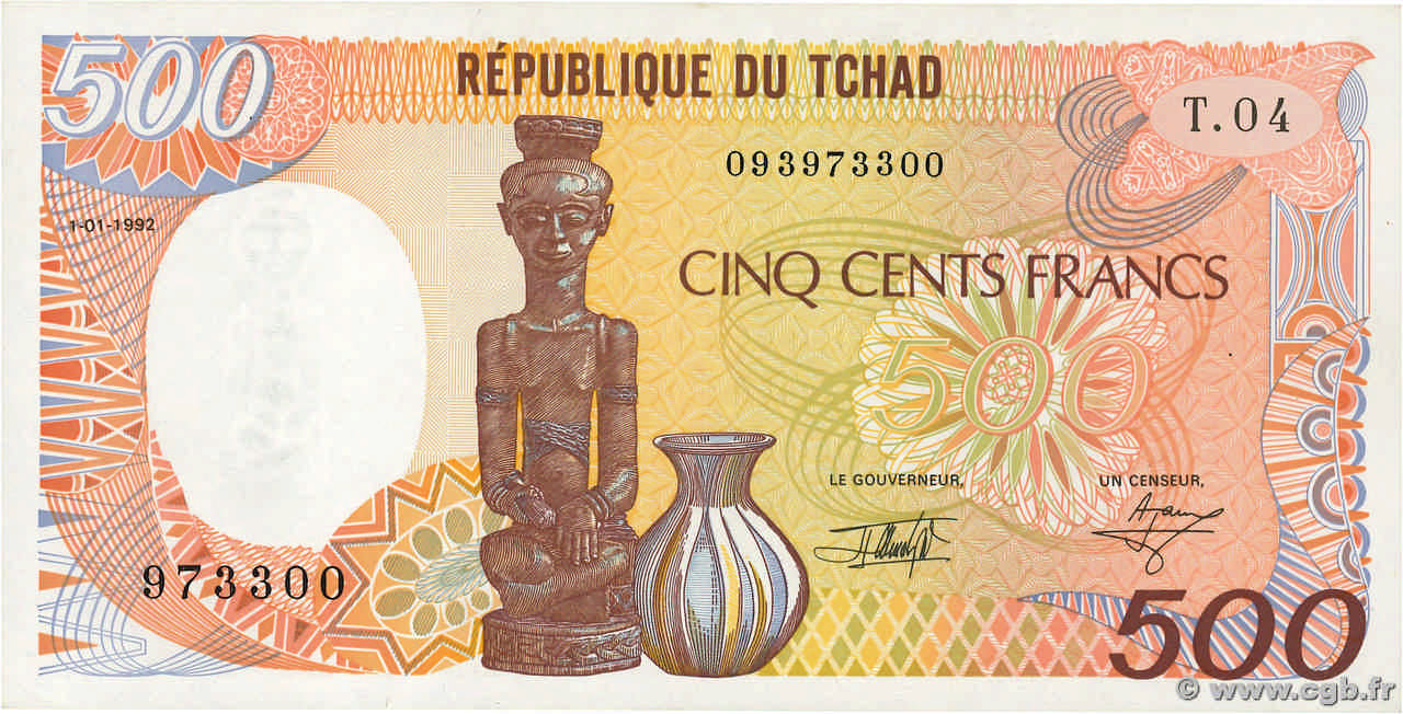 500 Francs CHAD  1992 P.09e AU-