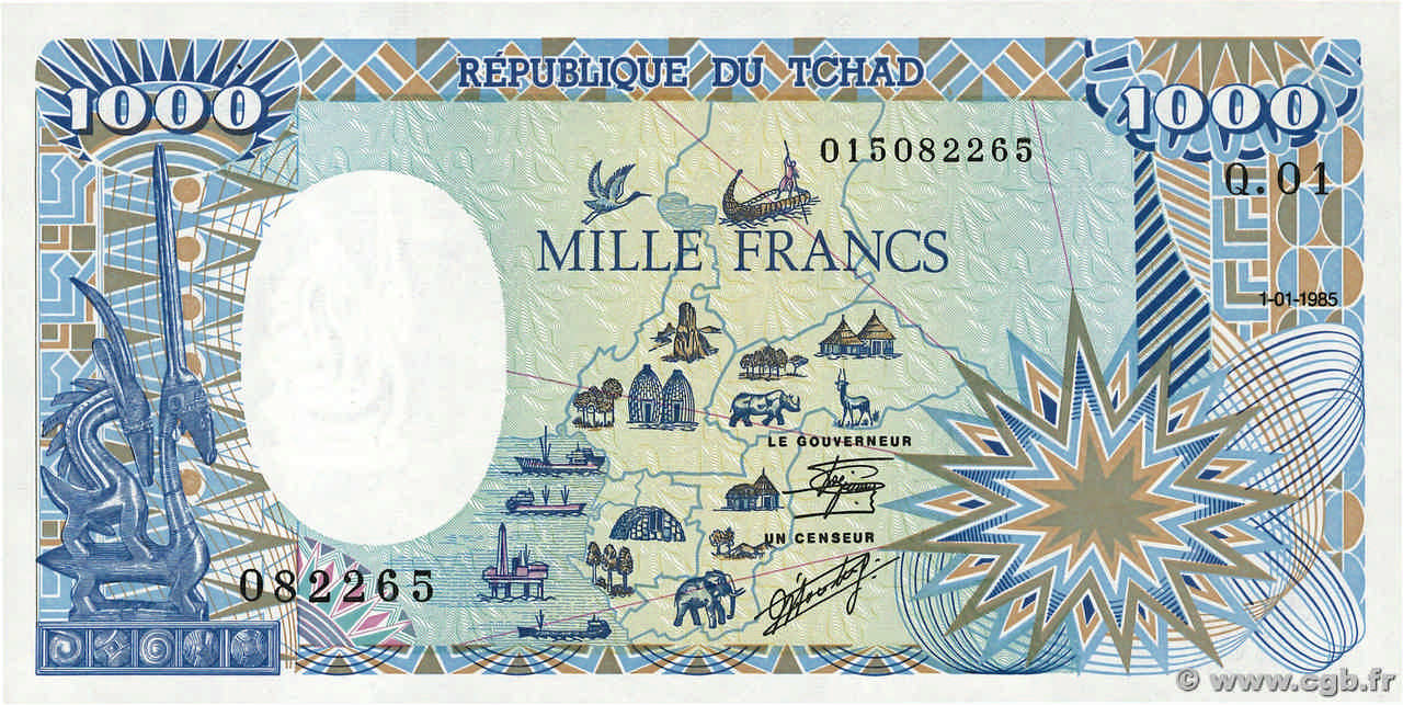 1000 Francs TCHAD  1985 P.10 SPL