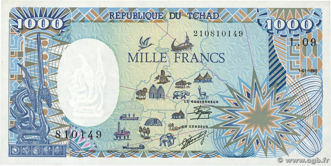 1000 Francs TSCHAD  1990 P.10Aa fST+