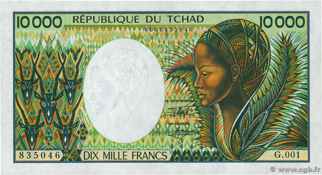 10000 Francs CHAD  1991 P.12b FDC