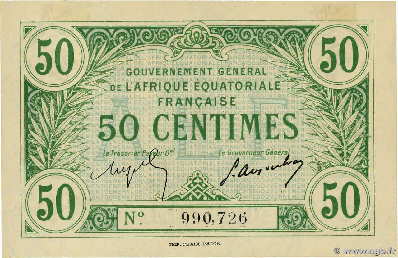 50 Centimes FRENCH EQUATORIAL AFRICA  1917 P.01a AU
