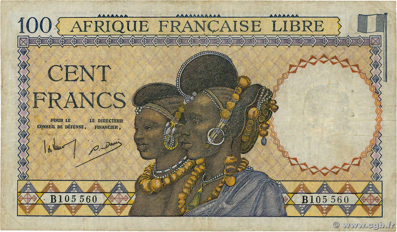 100 Francs FRENCH EQUATORIAL AFRICA Brazzaville 1941 P.08a F