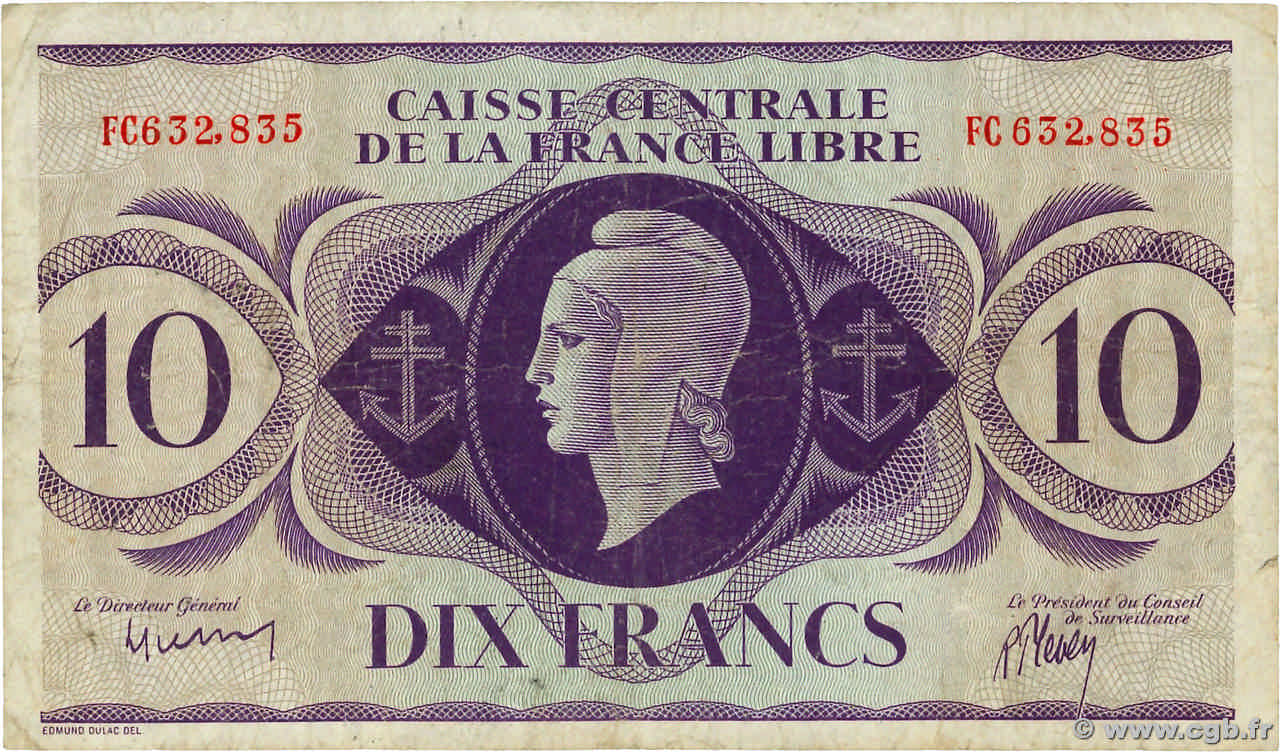 10 Francs AFRIQUE ÉQUATORIALE FRANÇAISE Brazzaville 1941 P.11a VF-