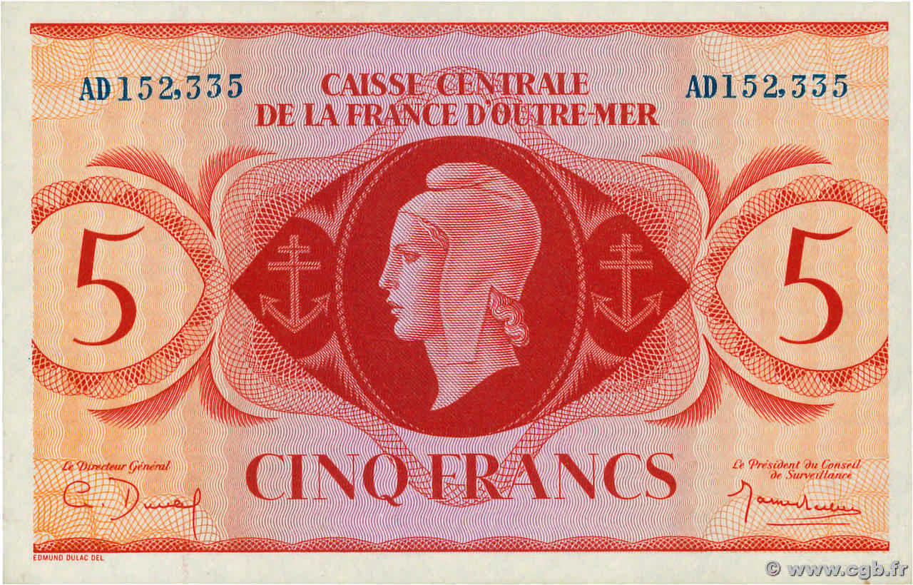 5 Francs AFRIQUE ÉQUATORIALE FRANÇAISE  1944 P.15a fST