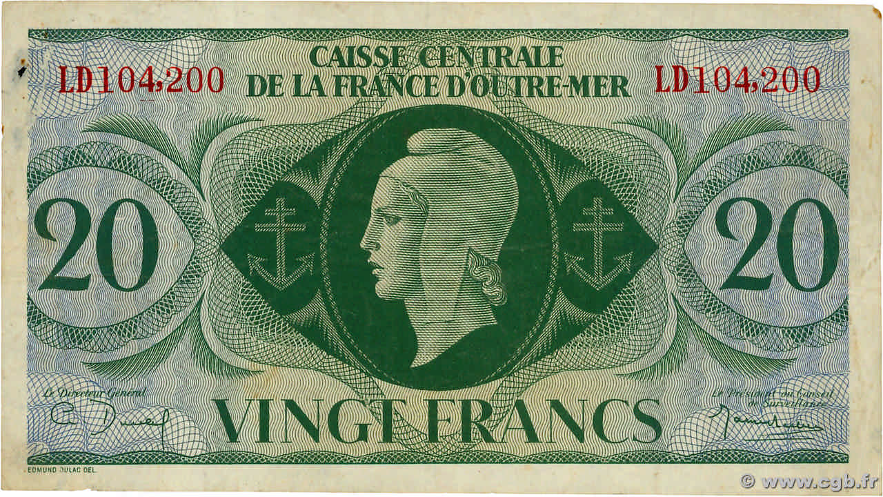 20 Francs AFRIQUE ÉQUATORIALE FRANÇAISE  1944 P.17a VF