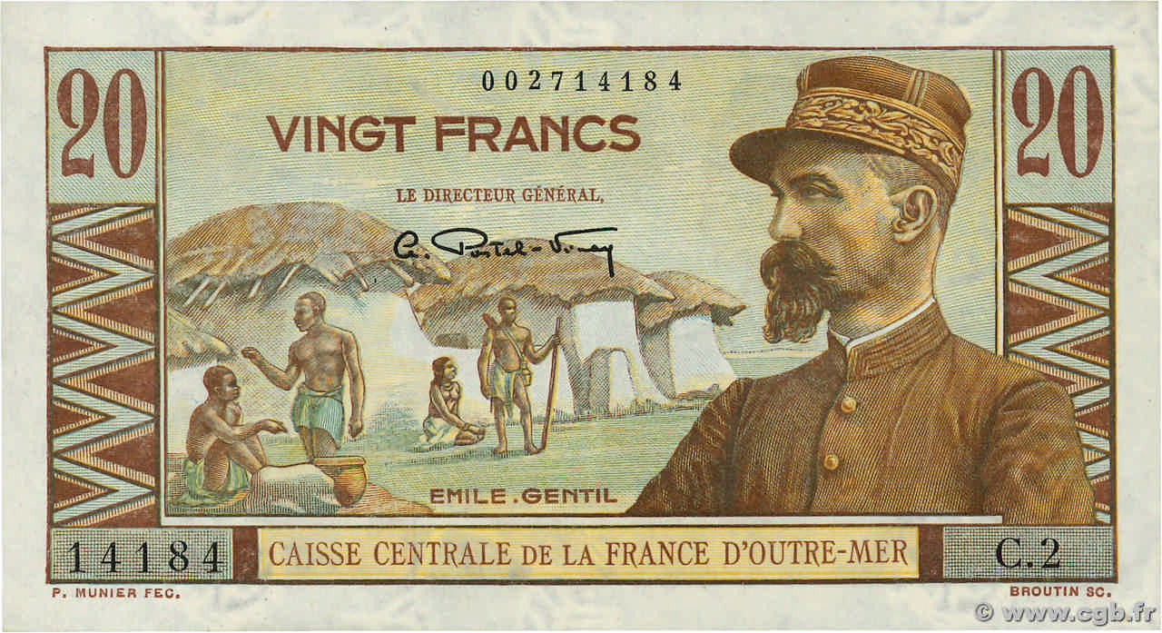 20 Francs Émile Gentil AFRIQUE ÉQUATORIALE FRANÇAISE  1946 P.22 SC
