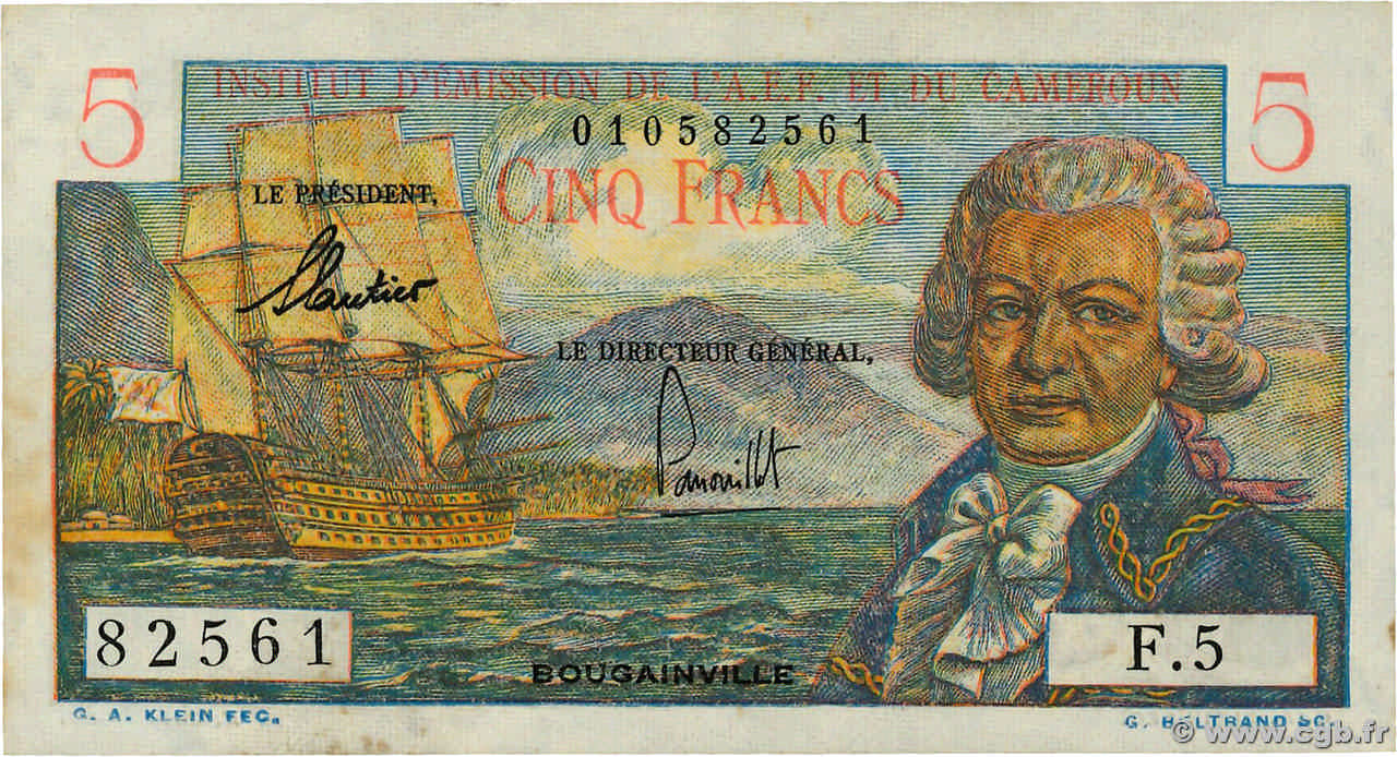 5 Francs Bougainville FRENCH EQUATORIAL AFRICA  1957 P.28 XF