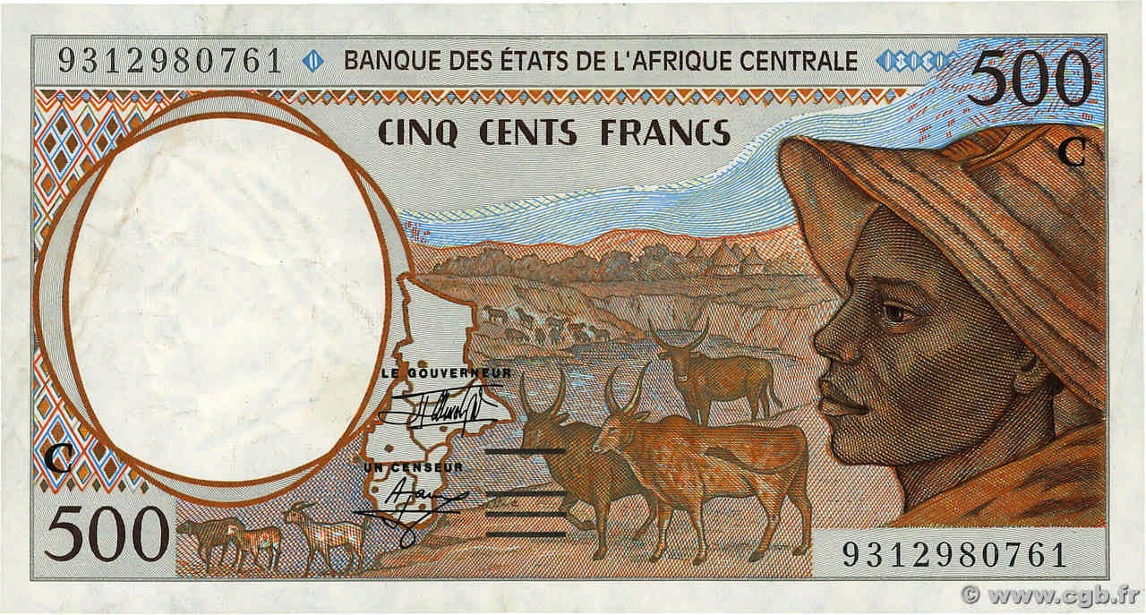 500 Francs CENTRAL AFRICAN STATES  1993 P.101Ca VF