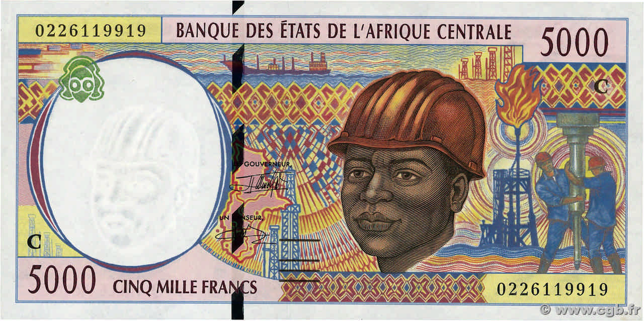 5000 Francs STATI DI L  AFRICA CENTRALE  2002 P.104Cg AU
