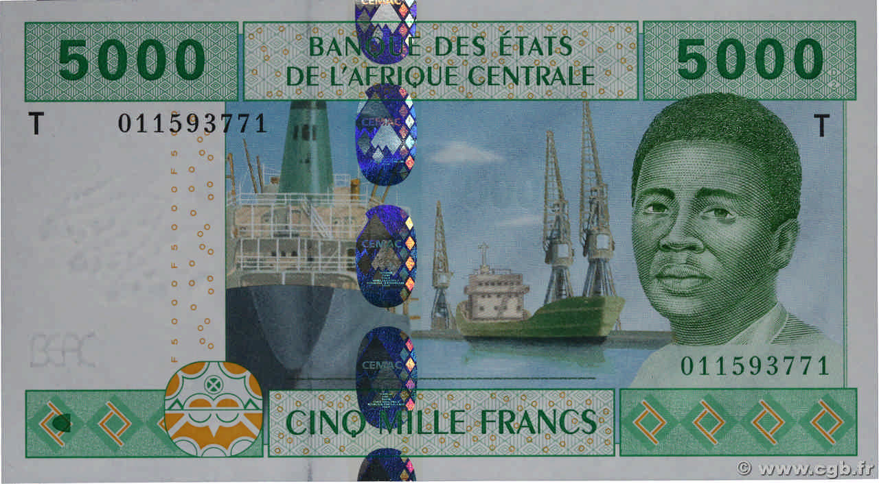 5000 Francs STATI DI L  AFRICA CENTRALE  2002 P.109Ta FDC