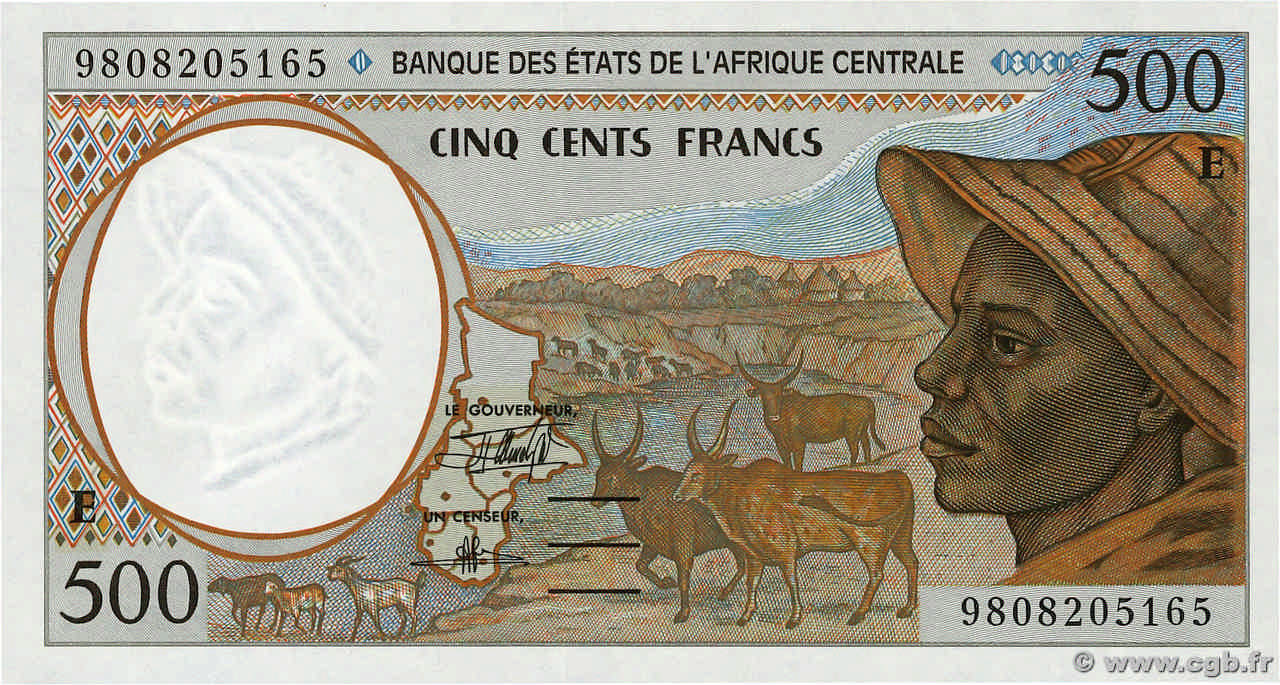 500 Francs STATI DI L  AFRICA CENTRALE  1998 P.201Ee FDC