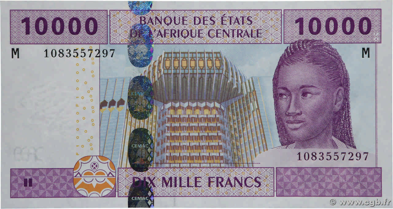 10000 Francs STATI DI L  AFRICA CENTRALE  2002 P.310Mc FDC