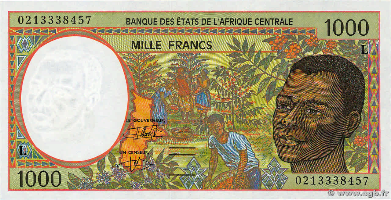 1000 Francs STATI DI L  AFRICA CENTRALE  2002 P.402Lh FDC