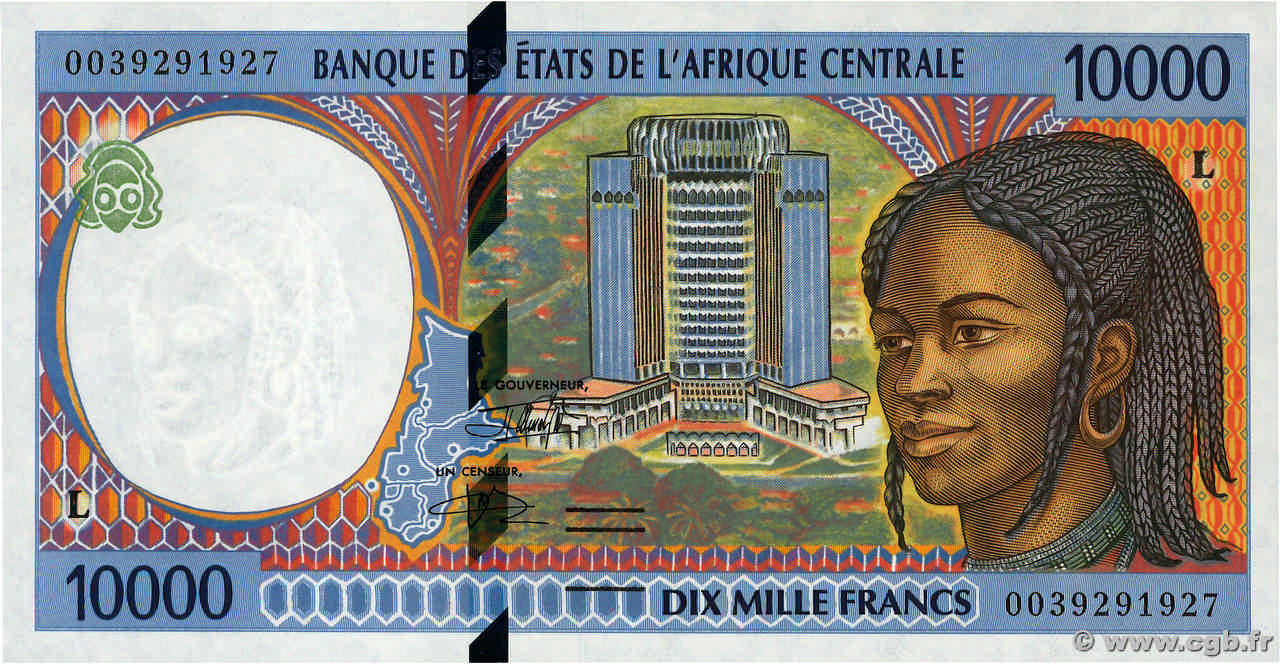 10000 Francs STATI DI L  AFRICA CENTRALE  2000 P.405Lf FDC