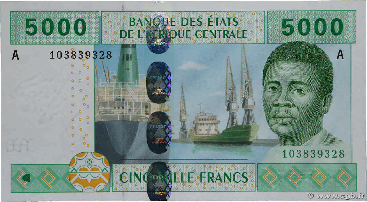 5000 Francs STATI DI L  AFRICA CENTRALE  2002 P.409Aa FDC