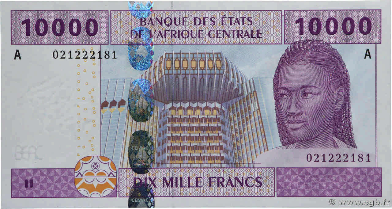 10000 Francs STATI DI L  AFRICA CENTRALE  2002 P.410Aa FDC