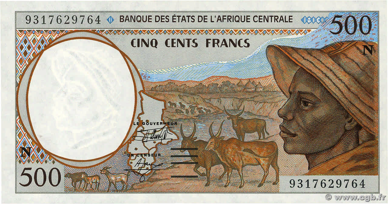 500 Francs ZENTRALAFRIKANISCHE LÄNDER  1993 P.501Na VZ