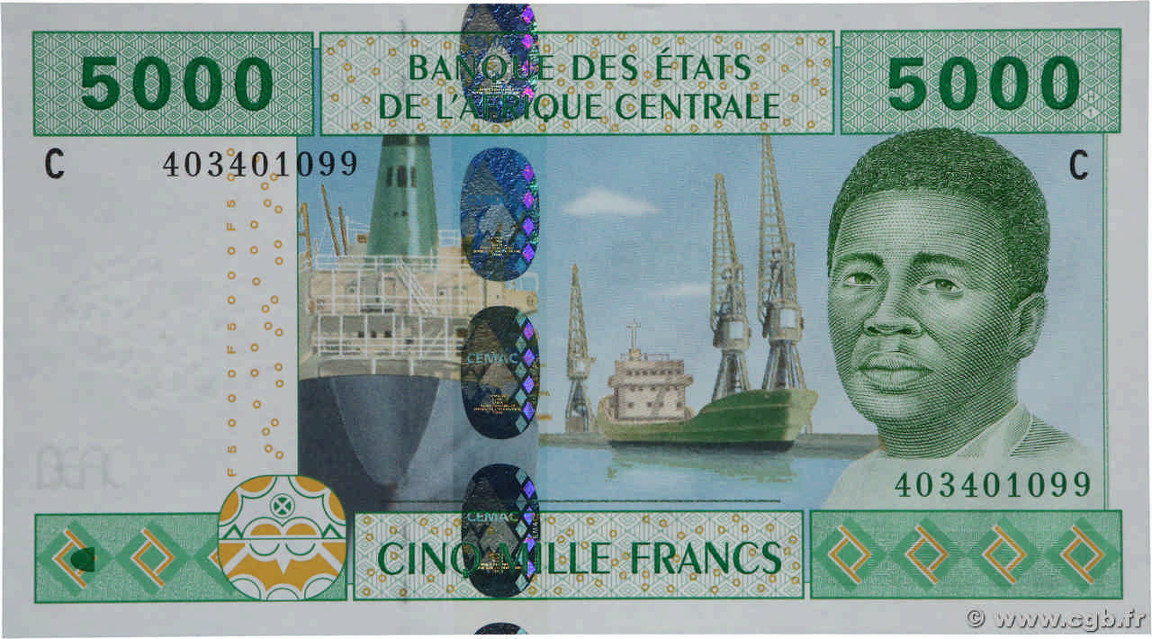 5000 Francs STATI DI L  AFRICA CENTRALE  2002 P.609Cb FDC