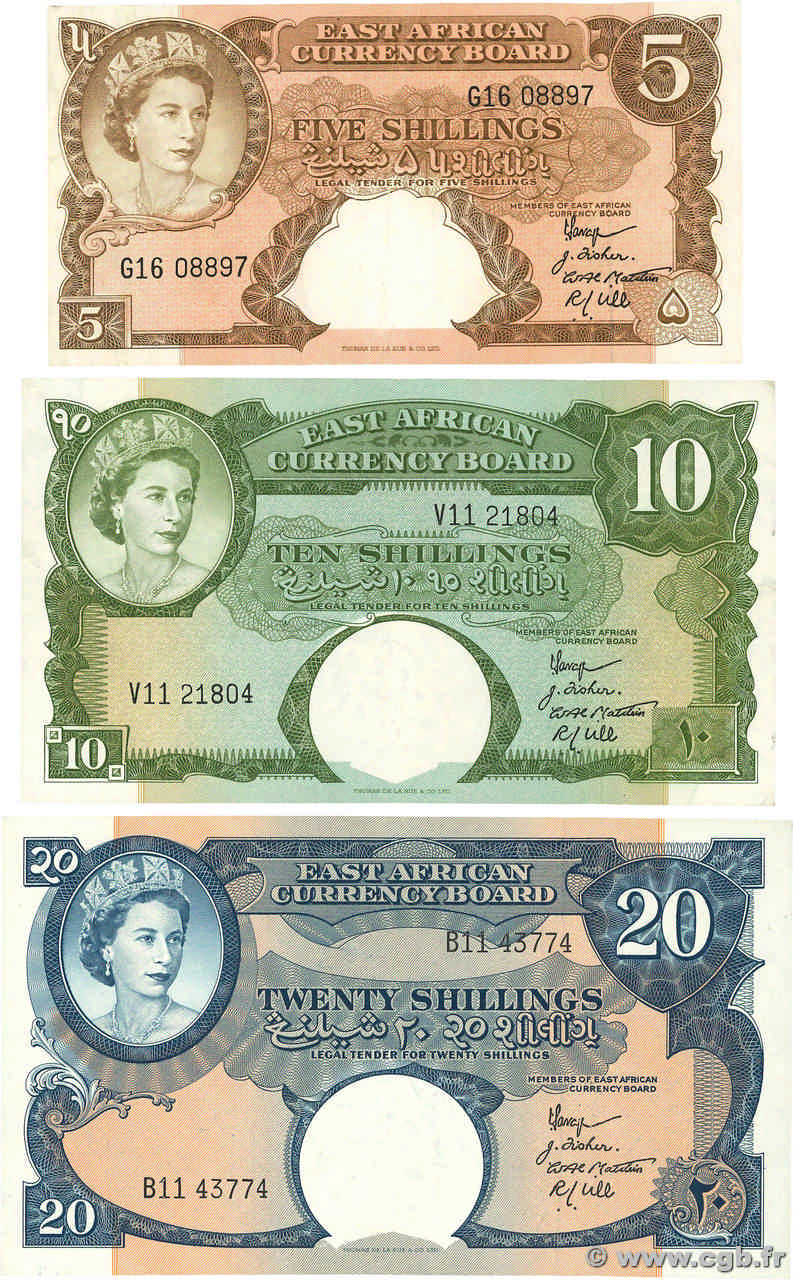 5, 10 et 20 Shillings Lot AFRICA DI L EST BRITANNICA   1958 P.37 au P.39 q.SPL