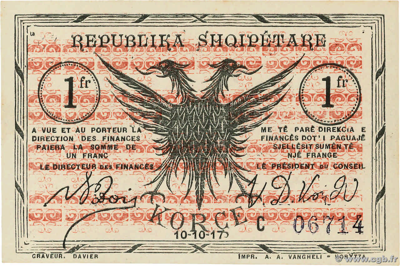 1 Franc ALBANIA  1917 PS.146a q.FDC