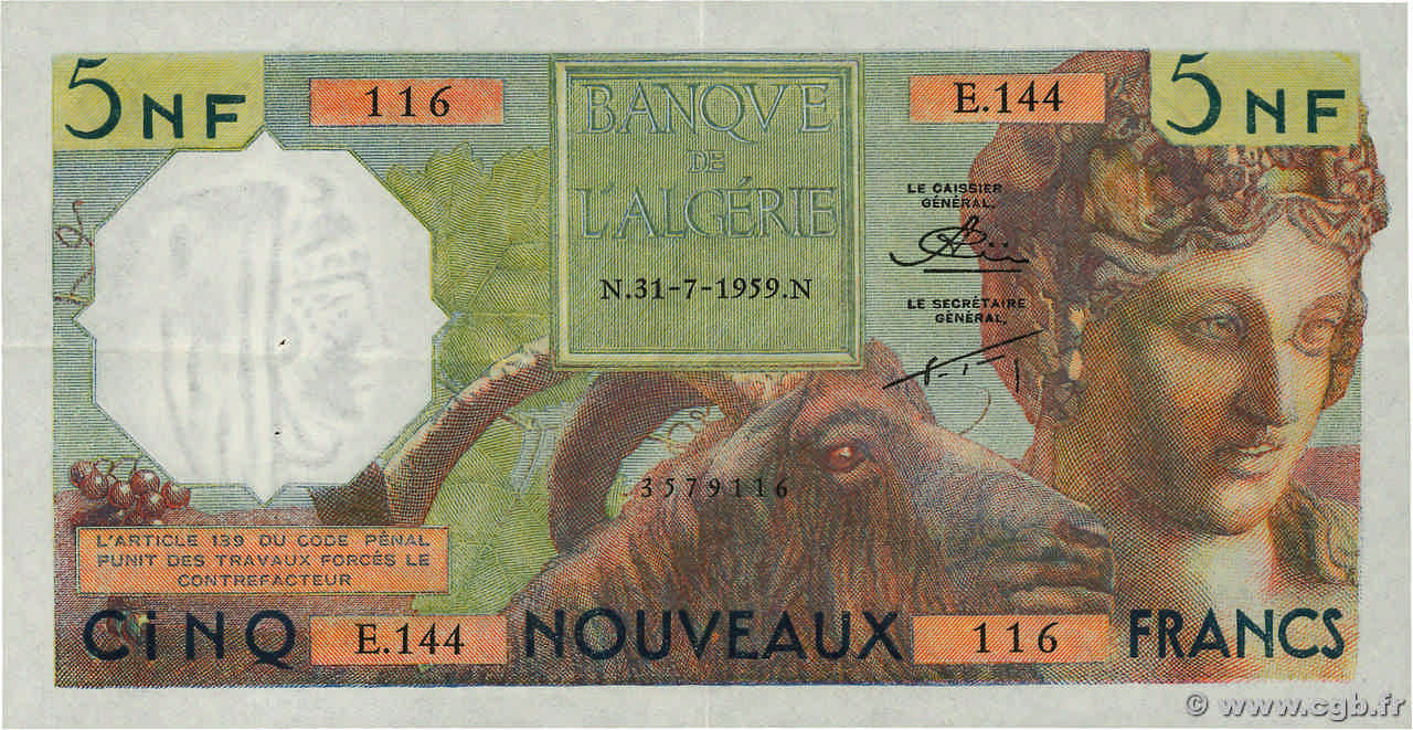 5 Nouveaux Francs ALGERIA  1959 P.118a SPL