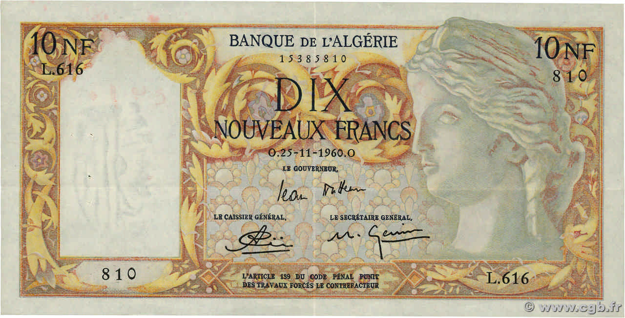 10 Nouveaux Francs ALGÉRIE  1960 P.119a SUP