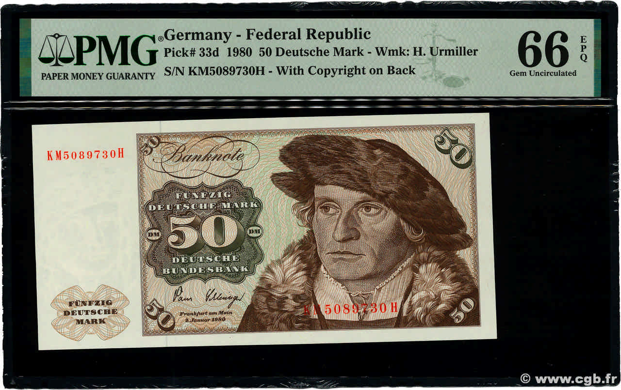 50 Deutsche Mark GERMAN FEDERAL REPUBLIC  1980 P.33d FDC