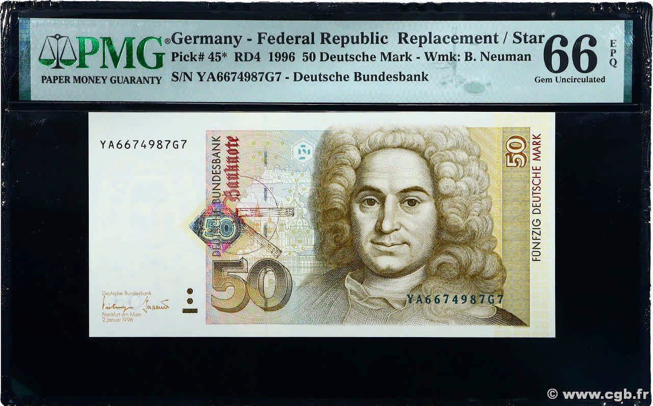 50 Deutsche Mark Remplacement GERMAN FEDERAL REPUBLIC  1996 P.45* FDC