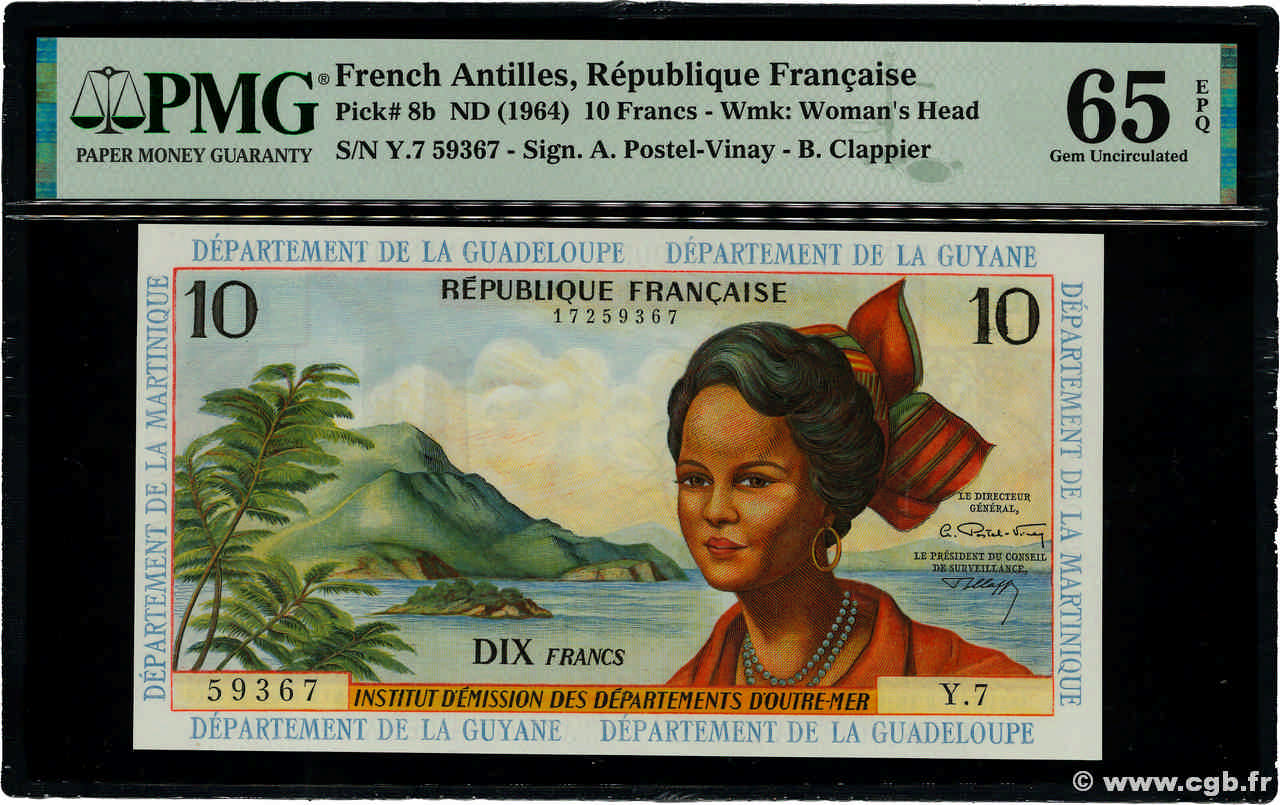 10 Francs FRENCH ANTILLES  1964 P.08b FDC