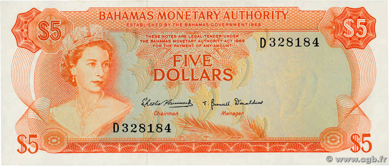 5 Dollars BAHAMAS  1968 P.29a q.FDC