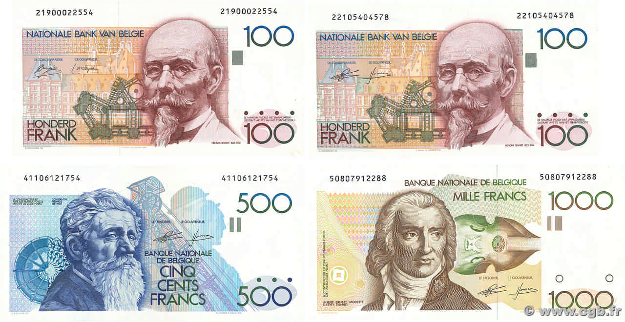 100, 500 et 10000 Francs Lot BELGIO  1978 P.140a et P.142a au P.144a q.FDC