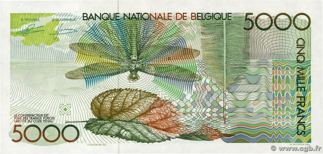 5000 Francs Belgique 1982 P145a 4590068 Billets