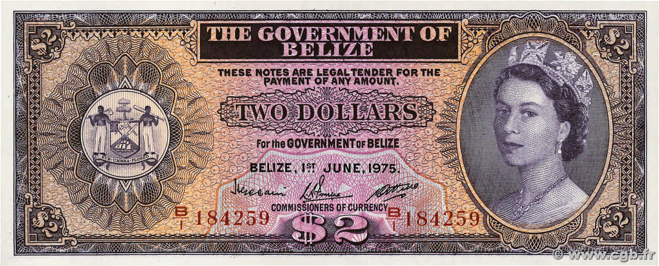 2 Dollars BELIZE  1975 P.34b fST+