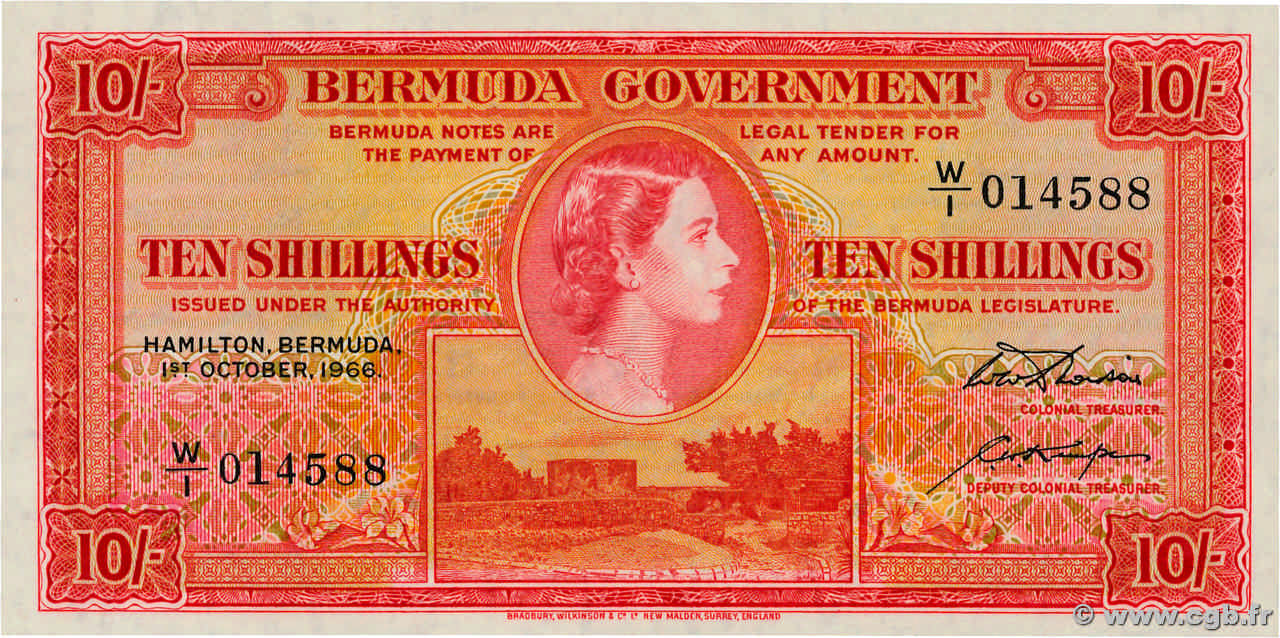 10 Shillings BERMUDAS  1966 P.19c FDC