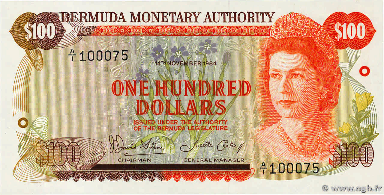 100 Dollars BERMUDA  1984 P.33b q.FDC