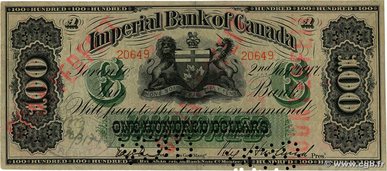 100 Dollars Faux CANADA  1917 PS.1141x XF