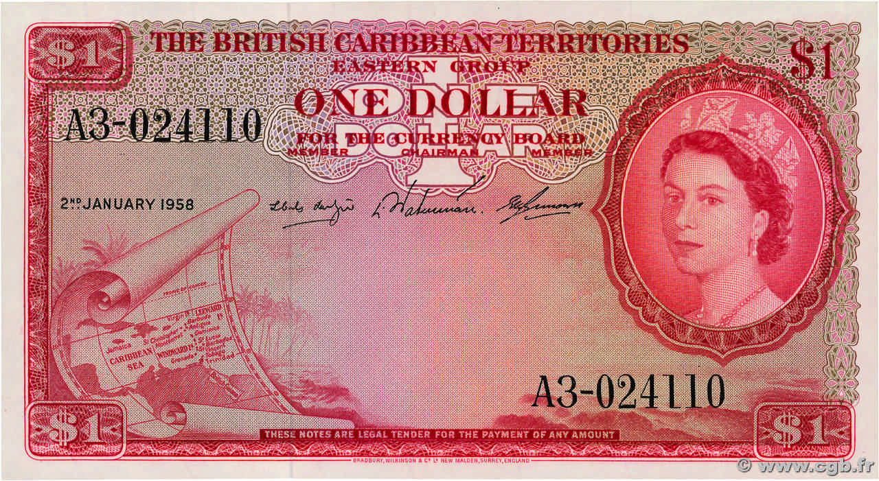 1 Dollar EAST CARIBBEAN STATES  1958 P.07c fST+